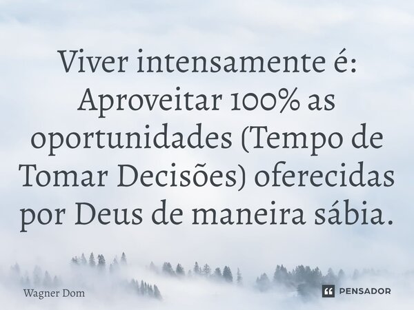 ⁠Viver intensamente é: Aproveitar 100% as oportunidades (Tempo de Tomar Decisões) oferecidas por Deus de maneira sábia.... Frase de Wagner Dom.