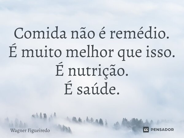 ⁠Comida não é remédio. É muito melhor que isso. É nutrição. É saúde.... Frase de Wagner Figueiredo.