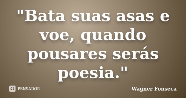"Bata suas asas e voe, quando pousares serás poesia."... Frase de Wagner Fonseca.
