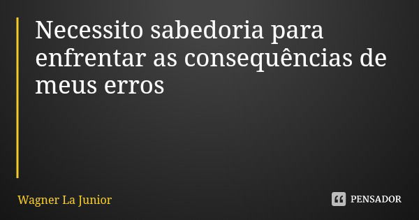 Necessito sabedoria para enfrentar as consequências de meus erros... Frase de Wagner La Junior.