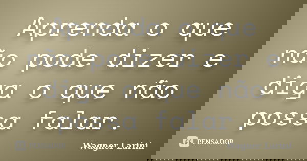 Aprenda o que não pode dizer e diga o que não possa falar.... Frase de Wagner Larini.