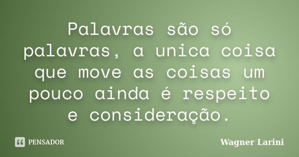 Palavras são só palavras, a unica coisa que move as coisas um pouco ainda é respeito e consideração.... Frase de Wagner Larini.