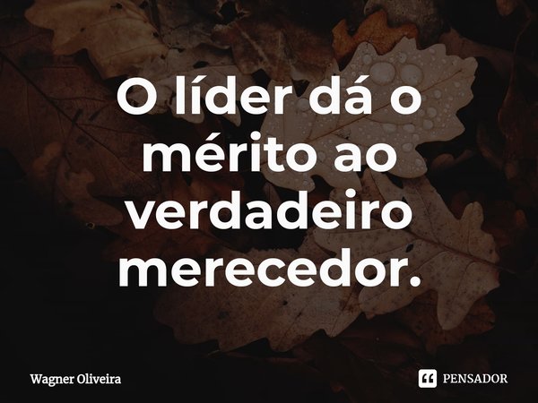 ⁠O líder dá o mérito ao verdadeiro merecedor.... Frase de Wagner Oliveira.