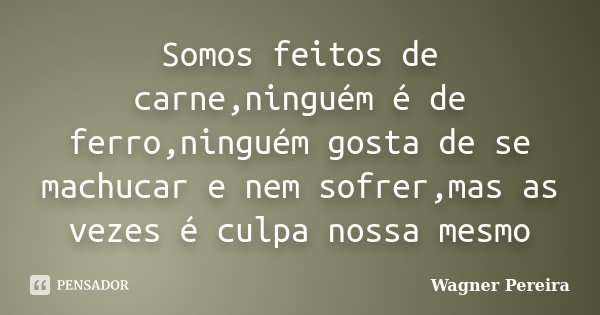 Somos feitos de carne,ninguém é de ferro,ninguém gosta de se machucar e nem sofrer,mas as vezes é culpa nossa mesmo... Frase de Wagner Pereira.