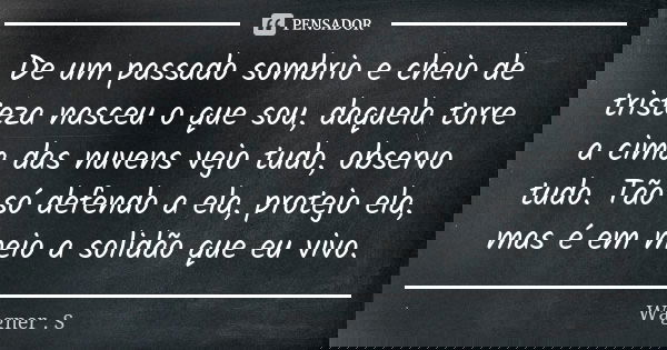 De um passado sombrio e cheio de tristeza nasceu o que sou, daquela torre a cima das nuvens vejo tudo, observo tudo. Tão só defendo a ela, protejo ela, mas é em... Frase de Wagner . S.