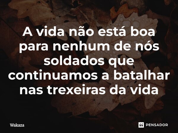 A vida não está boa para nenhum de nós soldados que continuamos a batalhar nas trexeiras da vida... Frase de Wakaza.