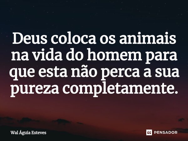 Deus coloca os animais na vida do homem para que esta não perca a sua pureza completamente.⁠... Frase de Wal Águia Esteves.