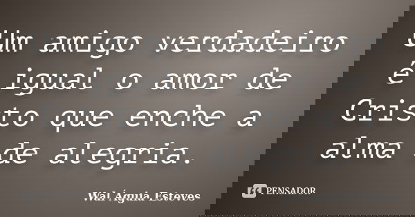Um amigo verdadeiro é igual o amor de Cristo que enche a alma de alegria.... Frase de Wal Águia Esteves.
