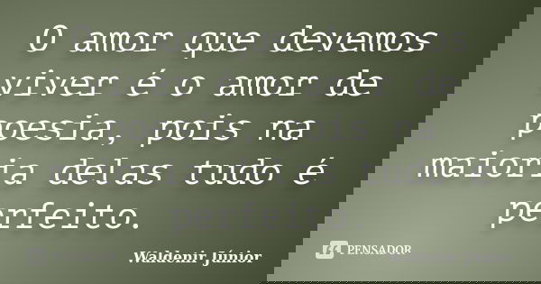 O amor que devemos viver é o amor de poesia, pois na maioria delas tudo é perfeito.... Frase de Waldenir Júnior.
