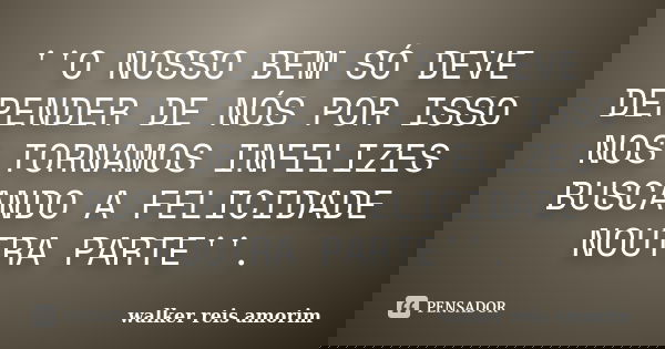 ''O NOSSO BEM SÓ DEVE DEPENDER DE NÓS POR ISSO NOS TORNAMOS INFELIZES BUSCANDO A FELICIDADE NOUTRA PARTE''.... Frase de walker reis amorim.