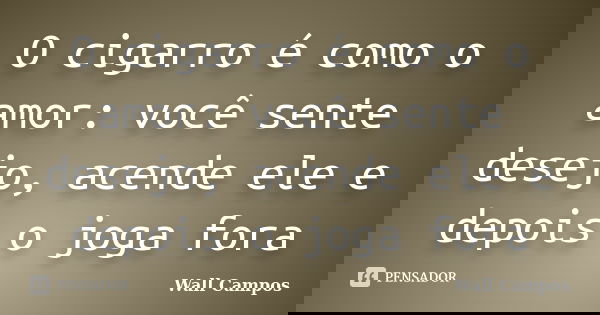 O cigarro é como o amor: você sente desejo, acende ele e depois o joga fora... Frase de Wall Campos.