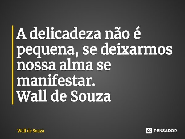 ⁠A delicadeza não é pequena, se deixarmos nossa alma se manifestar. Wall de Souza... Frase de Wall de Souza.