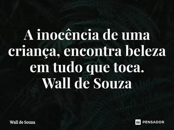 ⁠A inocência de uma criança, encontra beleza em tudo que toca. Wall de Souza... Frase de Wall de Souza.