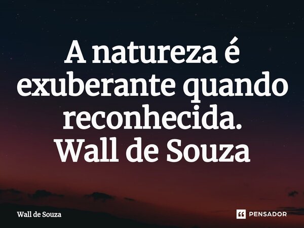 ⁠A natureza é exuberante quando reconhecida. Wall de Souza... Frase de Wall de Souza.