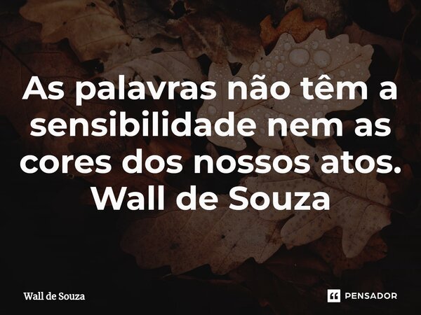 ⁠As palavras não têm a sensibilidade nem as cores dos nossos atos. Wall de Souza... Frase de Wall de Souza.