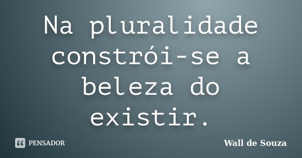 Na pluralidade constrói-se a beleza do existir.... Frase de Wall de Souza.
