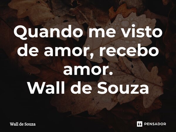 ⁠Quando me visto de amor, recebo amor. Wall de Souza... Frase de Wall de Souza.