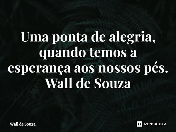 ⁠Uma ponta de alegria, quando temos a esperança aos nossos pés. Wall de Souza... Frase de Wall de Souza.