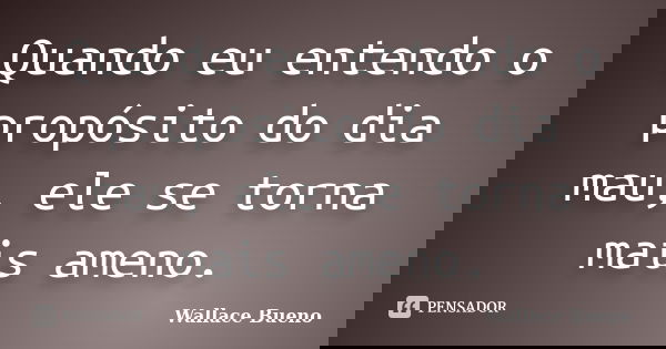 Quando eu entendo o propósito do dia mau, ele se torna mais ameno.... Frase de Wallace Bueno.