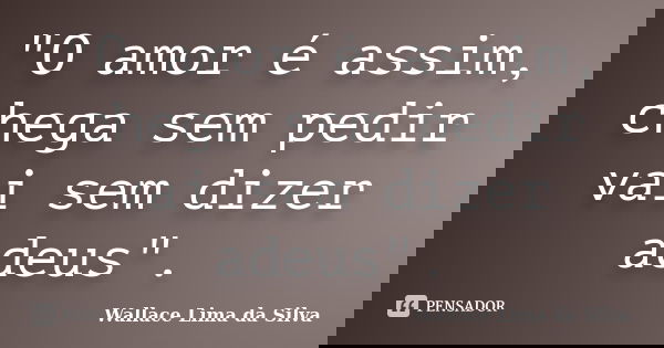 "O amor é assim, chega sem pedir vai sem dizer adeus".... Frase de Wallace Lima da Silva.