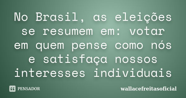 No Brasil, as eleições se resumem em: votar em quem pense como nós e satisfaça nossos interesses individuais... Frase de wallacefreitasoficial.