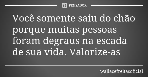 Você somente saiu do chão porque muitas pessoas foram degraus na escada de sua vida. Valorize-as... Frase de wallacefreitasoficial.