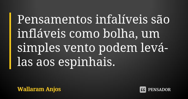 Pensamentos infalíveis são infláveis como bolha, um simples vento podem levá-las aos espinhais.... Frase de Wallaram Anjos.