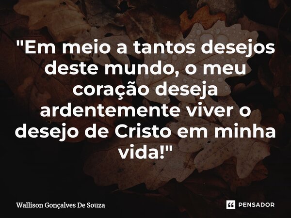 ⁠"Em meio a tantos desejos deste mundo, o meu coração deseja ardentemente viver o desejo de Cristo em minha vida!"... Frase de Wallison Gonçalves De Souza.