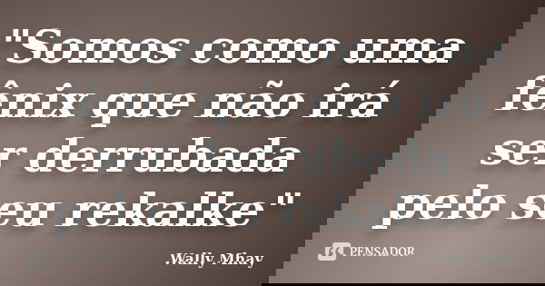 "Somos como uma fênix que não irá ser derrubada pelo seu rekalke"... Frase de Wally Mhay.