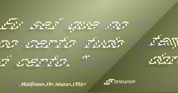 Eu sei que no tempo certo tudo dará certo."... Frase de Wallyson De Souza (Piu).