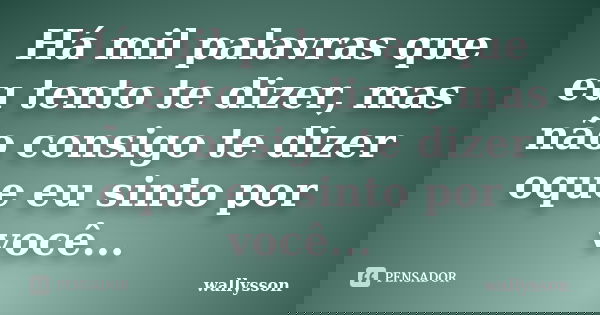 Há mil palavras que eu tento te dizer, mas não consigo te dizer oque eu sinto por você...... Frase de wallysson.