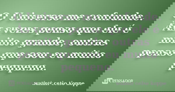 O Universo me confunde. Às vezes penso que ele é muito grande, outras penso que sou eu muito pequeno.... Frase de Walmir Celso Koppe.
