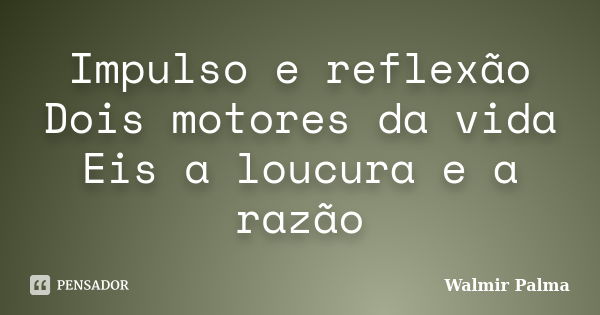 Impulso e reflexão Dois motores da vida Eis a loucura e a razão... Frase de Walmir Palma.