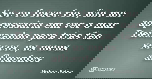 Se eu fosse rio, não me apressaria em ver o mar Deixando para trás tão secos, os meus afluentes... Frase de Walmir Palma.
