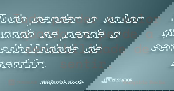 Tudo perder o valor quando se perde a sensibilidade de sentir.... Frase de Walquíria Rocha.