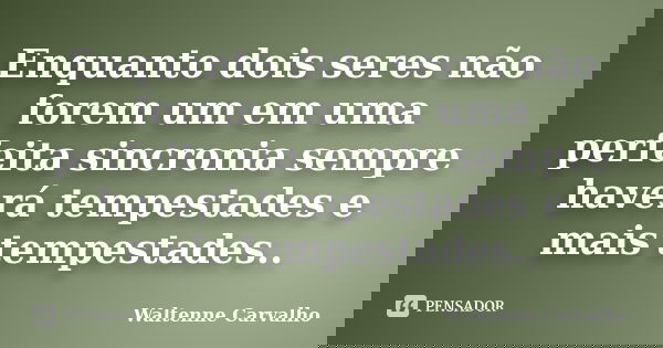 Enquanto dois seres não forem um em uma perfeita sincronia sempre haverá tempestades e mais tempestades..... Frase de Waltenne Carvalho.