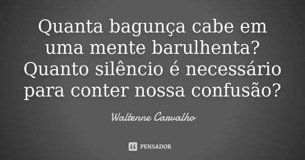 Quanta bagunça cabe em uma mente barulhenta? Quanto silêncio é necessário para conter nossa confusão?... Frase de Waltenne Carvalho.