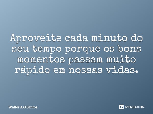 ⁠ Aproveite cada minuto do seu tempo porque os bons momentos passam muito rápido em nossas vidas.... Frase de Walter.A.O.Santos.