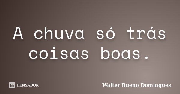 A chuva só trás coisas boas.... Frase de Walter Bueno Domingues.