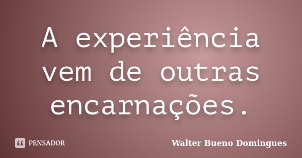 A experiência vem de outras encarnações.... Frase de Walter Bueno Domingues.