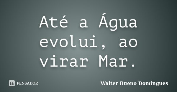 Até a Água evolui, ao virar Mar.... Frase de Walter Bueno Domingues.