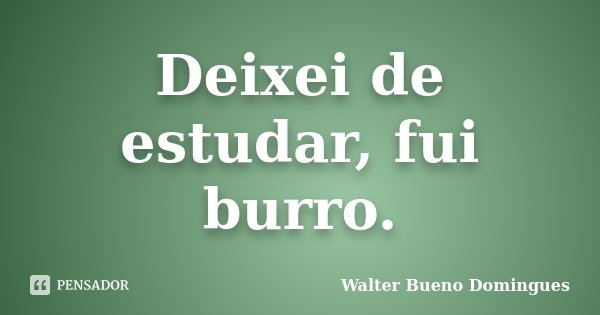 Deixei de estudar, fui burro.... Frase de Walter Bueno Domingues.