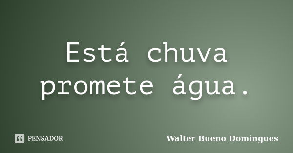 Está chuva promete água.... Frase de Walter Bueno Domingues.