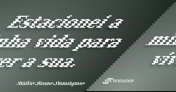 Estacionei a minha vida para viver a sua.... Frase de Walter Bueno Domingues.