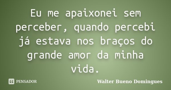 Eu me apaixonei sem perceber, quando percebi já estava nos braços do grande amor da minha vida.... Frase de Walter Bueno Domingues.