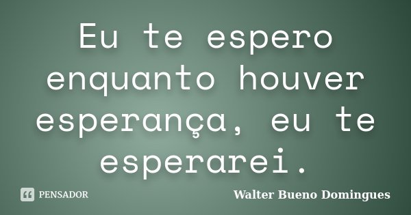 Eu te espero enquanto houver esperança, eu te esperarei.... Frase de Walter Bueno Domingues.