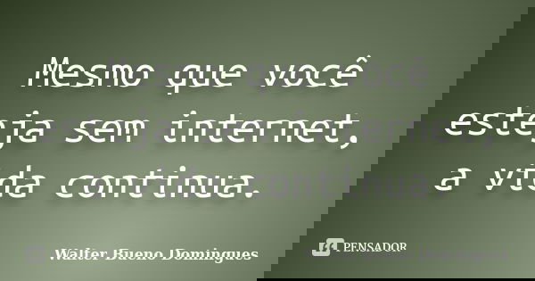 Mesmo que você esteja sem internet, a vida continua.... Frase de Walter Bueno Domingues.