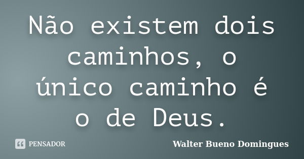 Não existem dois caminhos, o único caminho é o de Deus.... Frase de Walter Bueno Domingues.