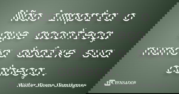 Não importa o que aconteça nunca abaixe sua cabeça.... Frase de Walter Bueno Domingues.