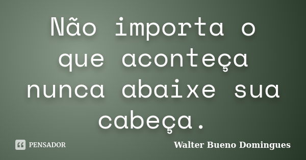 Não importa o que aconteça nunca abaixe sua cabeça.... Frase de Walter Bueno Domingues.